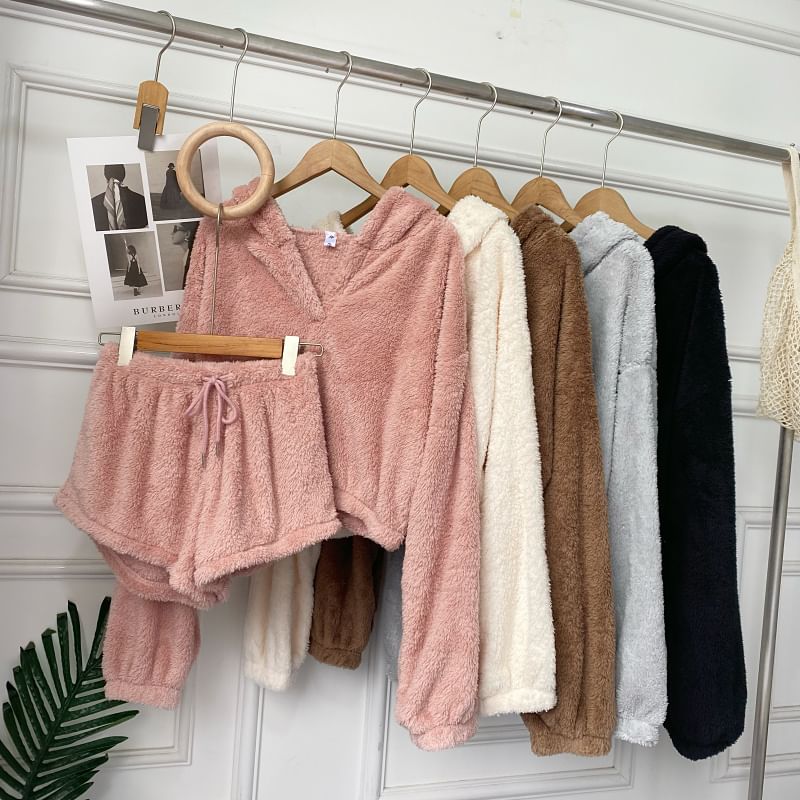 Set: Plain Bear Ear Oversized Hoodie + Elastic Waist Shorts mySite