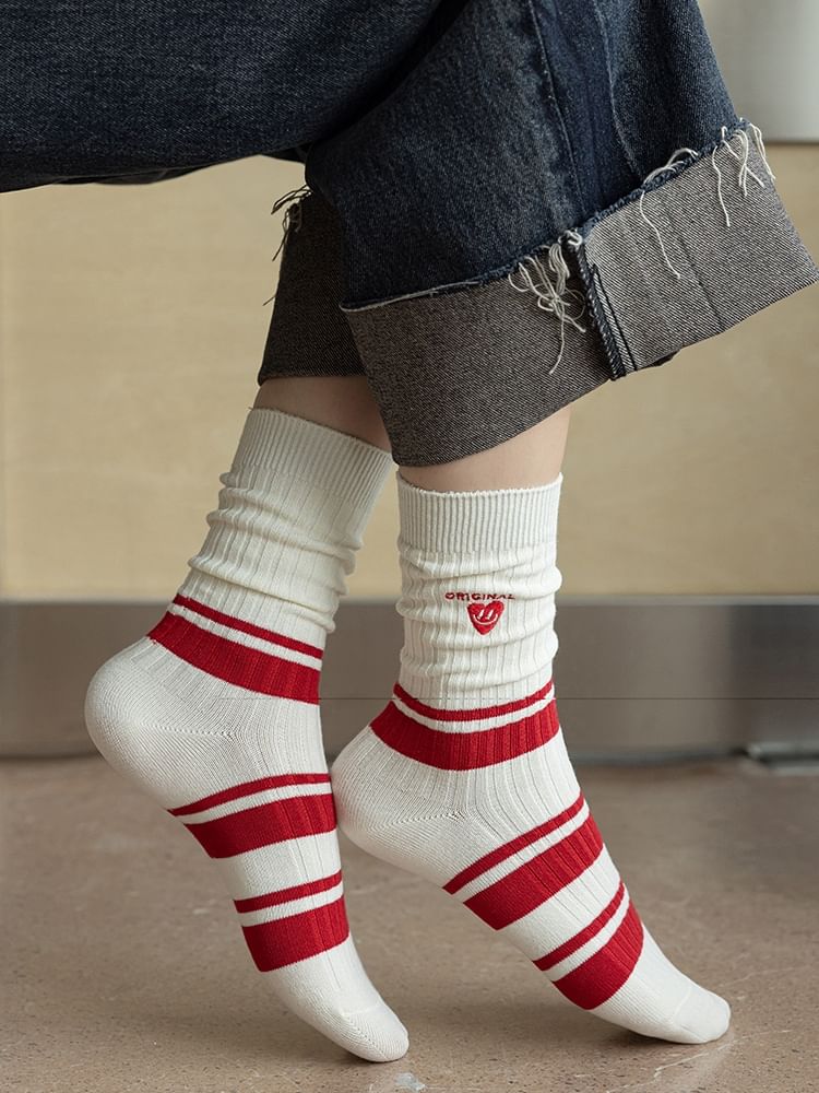 Striped Socks / Letter Embroidered Socks / Set SpreePicky