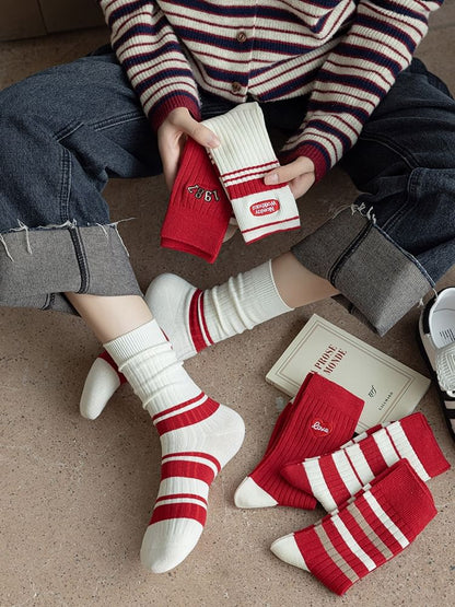 Striped Socks / Letter Embroidered Socks / Set SpreePicky