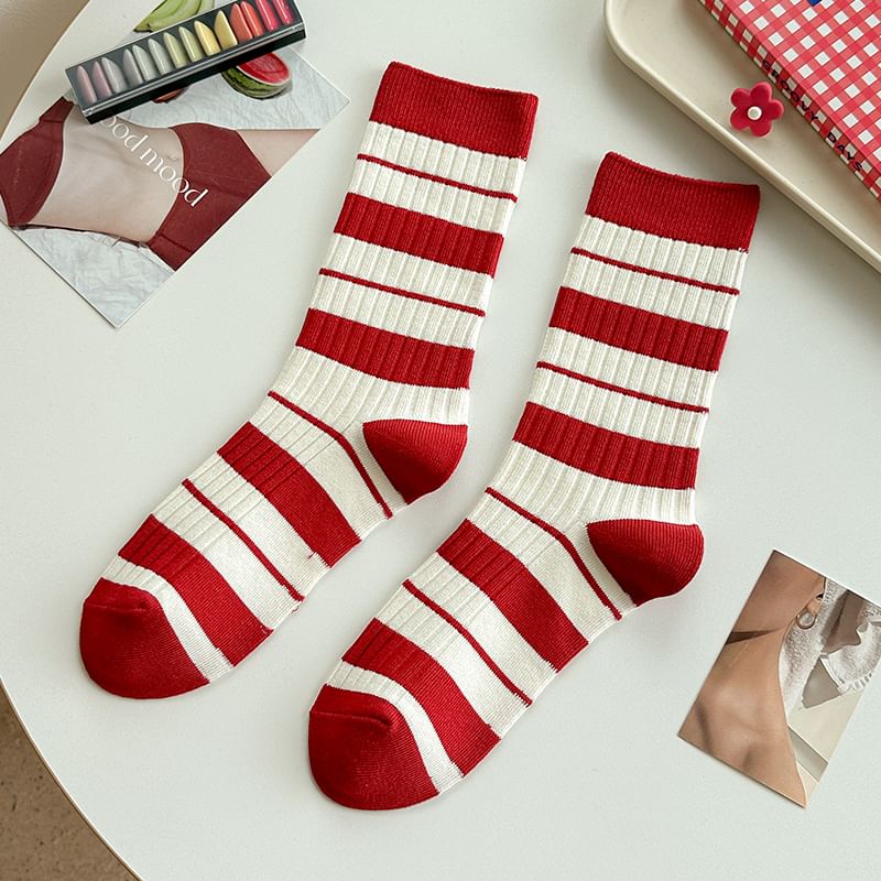 Striped Socks / Letter Embroidered Socks / Set SpreePicky