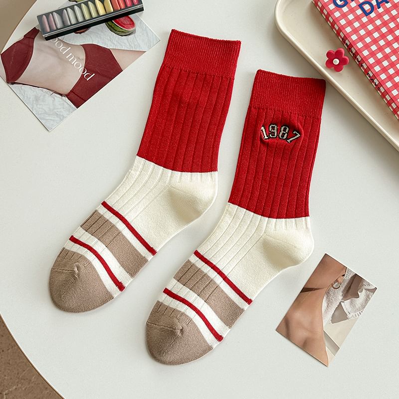 Striped Socks / Letter Embroidered Socks / Set SpreePicky