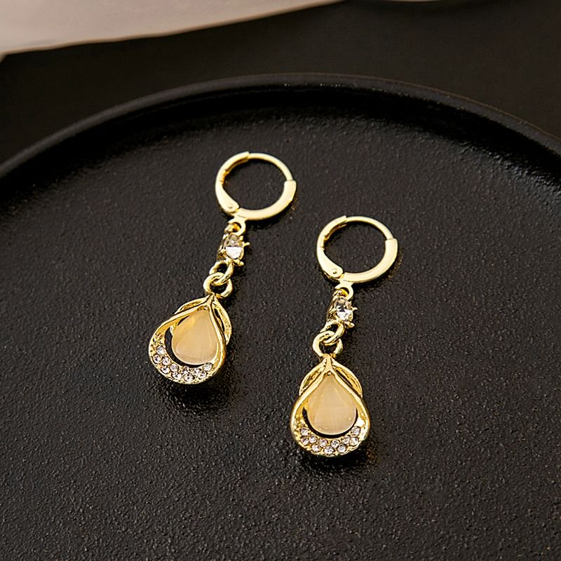 Faux Cat Eye Stone Rhinestone Alloy Dangle Earring SpreePicky