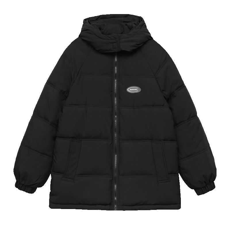 Hooded Lettering Puffer Jacket SpreePicky