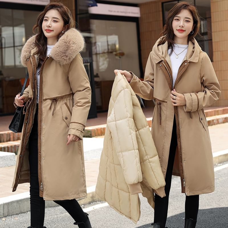 Fluffy Hooded Plain Puffer Coat SpreePicky