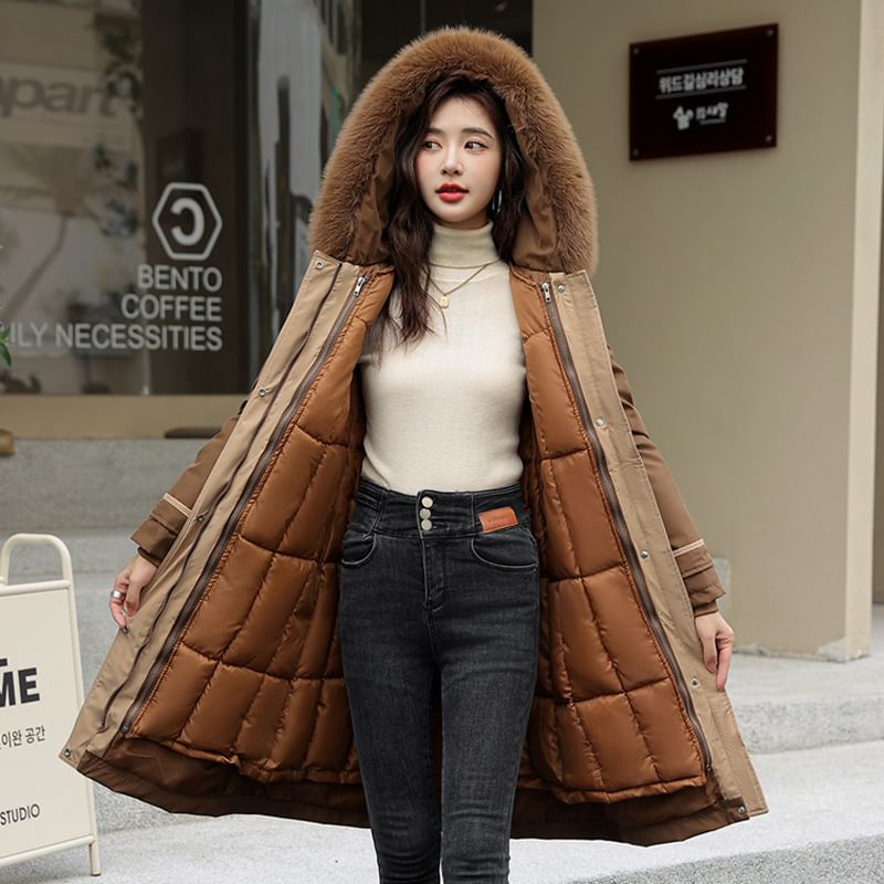 Fluffy Hooded Plain Puffer Coat SpreePicky