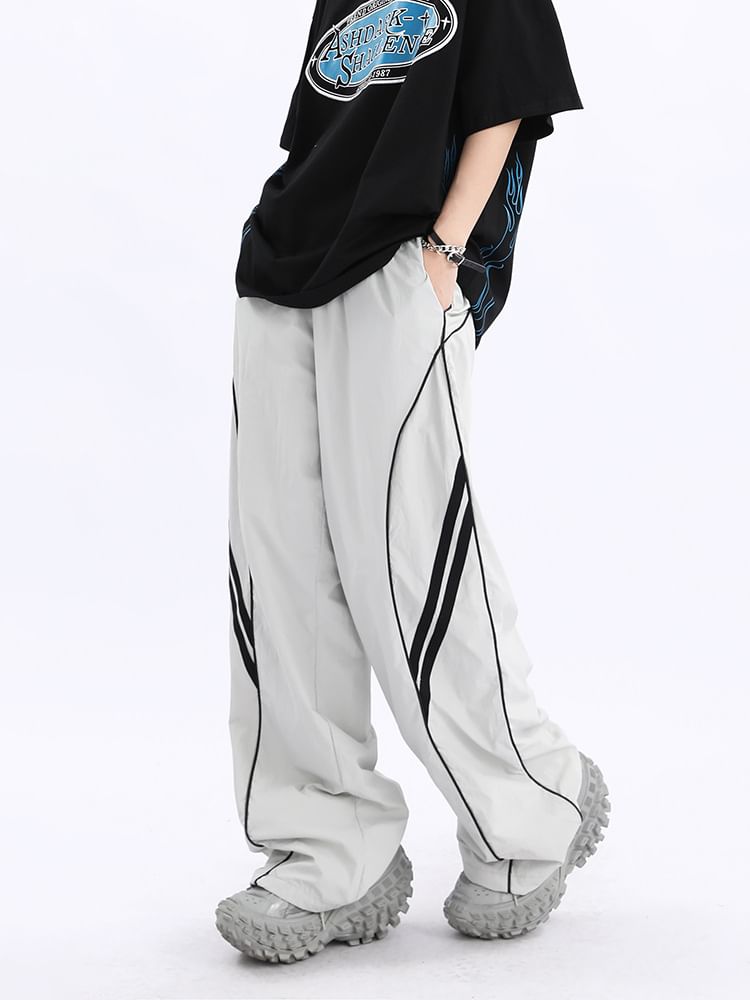 Low Waist Striped Loose-Fit Wide-Leg Sweatpants SpreePicky