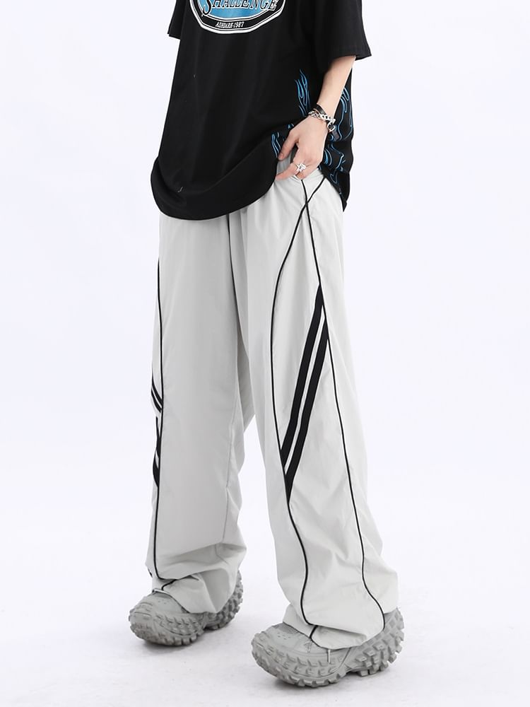 Low Waist Striped Loose-Fit Wide-Leg Sweatpants SpreePicky