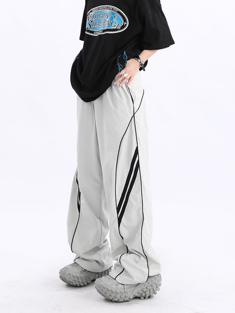 Low Waist Striped Loose-Fit Wide-Leg Sweatpants SpreePicky