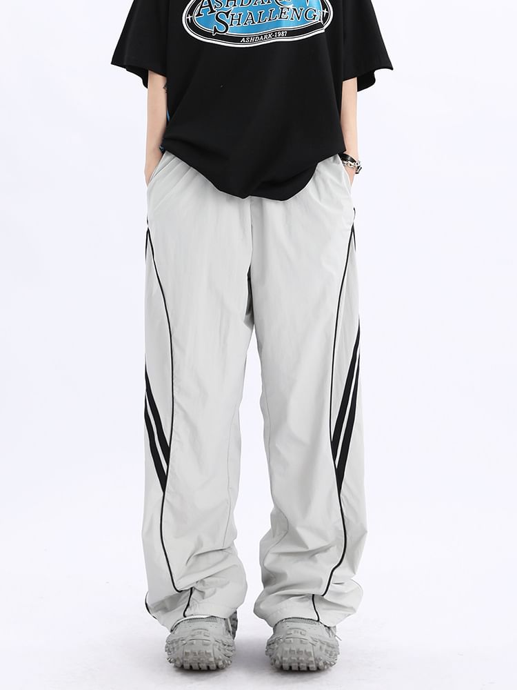 Low Waist Striped Loose-Fit Wide-Leg Sweatpants SpreePicky