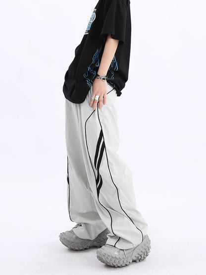 Low Waist Striped Loose-Fit Wide-Leg Sweatpants SpreePicky