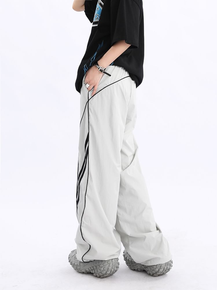 Low Waist Striped Loose-Fit Wide-Leg Sweatpants SpreePicky