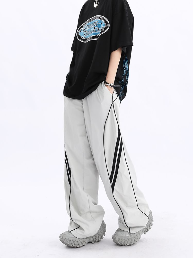 Low Waist Striped Loose-Fit Wide-Leg Sweatpants SpreePicky