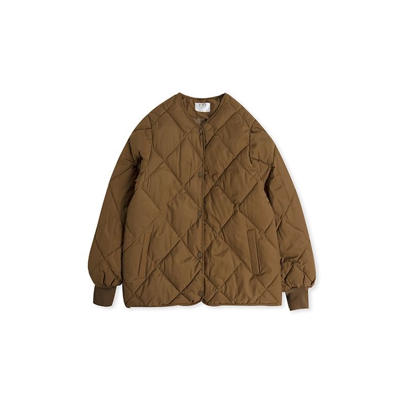 Plain Quilted Button Jacket SpreePicky