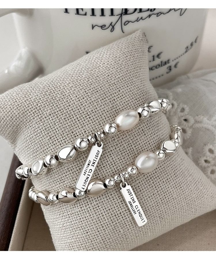 Faux Pearl Lettering Plate Bracelet SpreePicky