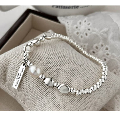 Faux Pearl Lettering Plate Bracelet SpreePicky