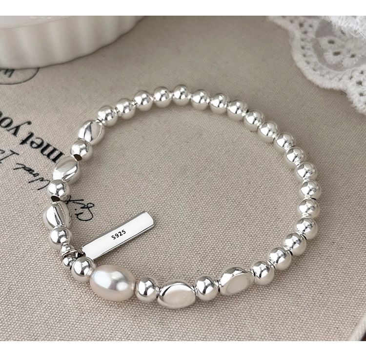 Faux Pearl Lettering Plate Bracelet SpreePicky