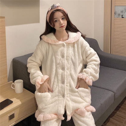 Pajama Set: Rabbit Ear Hooded Button-Up Top + Pants SpreePicky