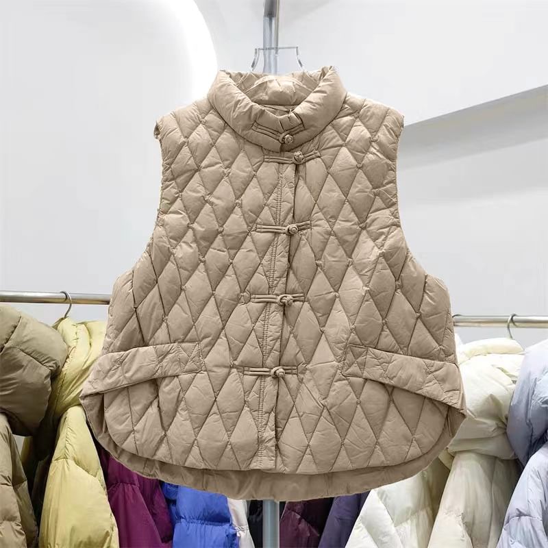 Stand Collar Plain Quilted Vest SpreePicky