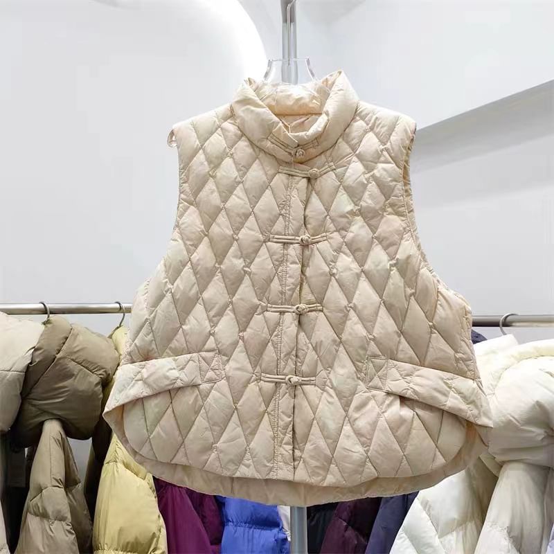 Stand Collar Plain Quilted Vest SpreePicky