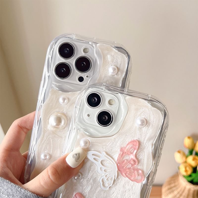 Butterfly Faux Pearl Phone Case - iPhone 15 Pro Max / 15 Pro / 15 Plus / 15 / 14 Pro Max / 14 Pro / 14 Plus / 14 / 13 Pro Max / 13 Pro / 13 / 13 mini / 12 Pro Max / 12 Pro / 12 / 12 mini / 11 Pro Max / 11 Pro / 11 / SE / XS Max / XS / XR / X SpreePicky