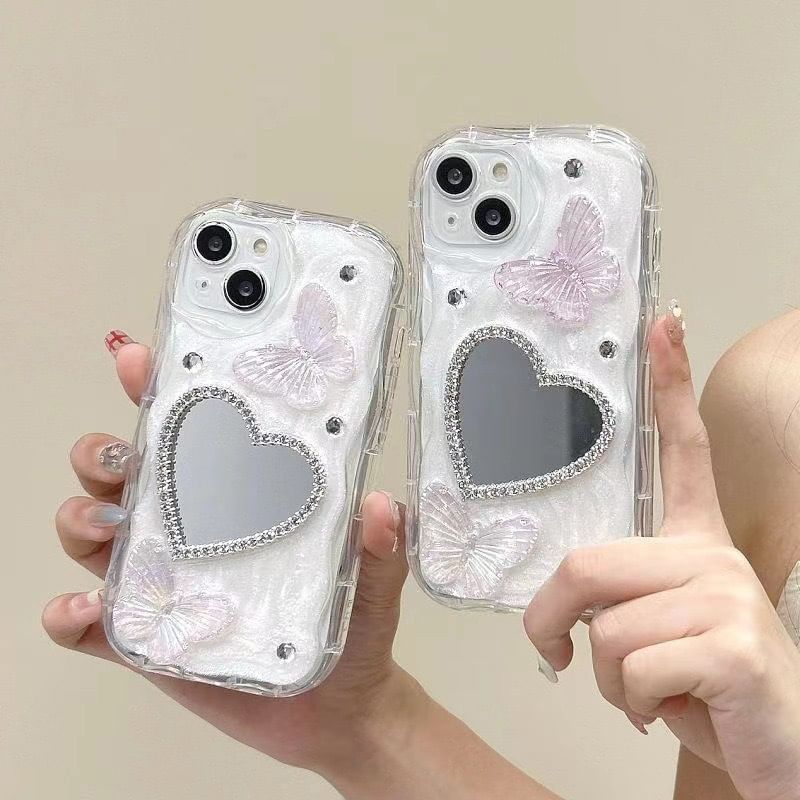 Butterfly Heart Mirrored Phone Case - iPhone 15 Pro Max / 15 Pro / 15 Plus / 15 / 14 Pro Max / 14 Pro / 14 Plus / 14 / 13 Pro Max / 13 Pro / 13 / 13 mini / 12 Pro Max / 12 Pro / 12 / 12 mini / 11 Pro Max / 11 Pro / 11 / SE / XS Max / XS / XR / X SpreePicky