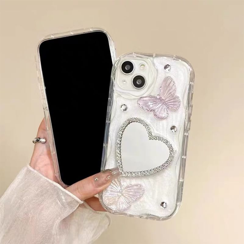 Butterfly Heart Mirrored Phone Case - iPhone 15 Pro Max / 15 Pro / 15 Plus / 15 / 14 Pro Max / 14 Pro / 14 Plus / 14 / 13 Pro Max / 13 Pro / 13 / 13 mini / 12 Pro Max / 12 Pro / 12 / 12 mini / 11 Pro Max / 11 Pro / 11 / SE / XS Max / XS / XR / X SpreePicky