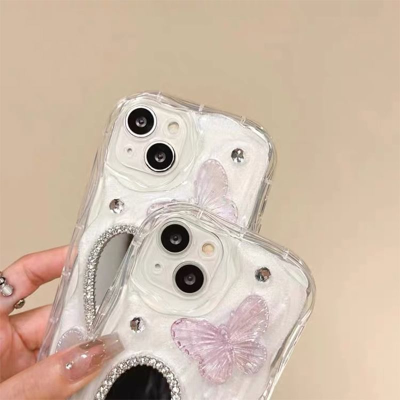 Butterfly Heart Mirrored Phone Case - iPhone 15 Pro Max / 15 Pro / 15 Plus / 15 / 14 Pro Max / 14 Pro / 14 Plus / 14 / 13 Pro Max / 13 Pro / 13 / 13 mini / 12 Pro Max / 12 Pro / 12 / 12 mini / 11 Pro Max / 11 Pro / 11 / SE / XS Max / XS / XR / X SpreePicky