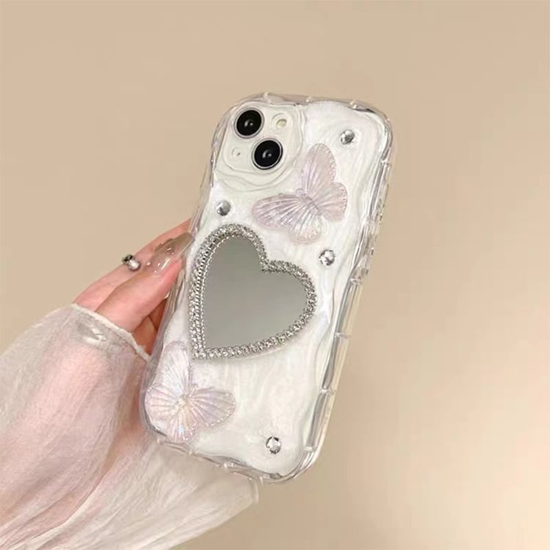 Butterfly Heart Mirrored Phone Case - iPhone 15 Pro Max / 15 Pro / 15 Plus / 15 / 14 Pro Max / 14 Pro / 14 Plus / 14 / 13 Pro Max / 13 Pro / 13 / 13 mini / 12 Pro Max / 12 Pro / 12 / 12 mini / 11 Pro Max / 11 Pro / 11 / SE / XS Max / XS / XR / X SpreePicky