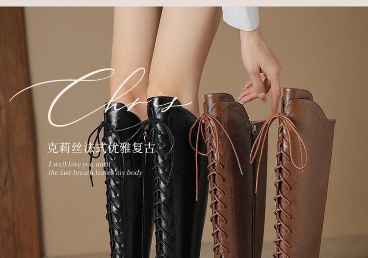 Pointed Toe Lace Up Knee High Boots SpreePicky