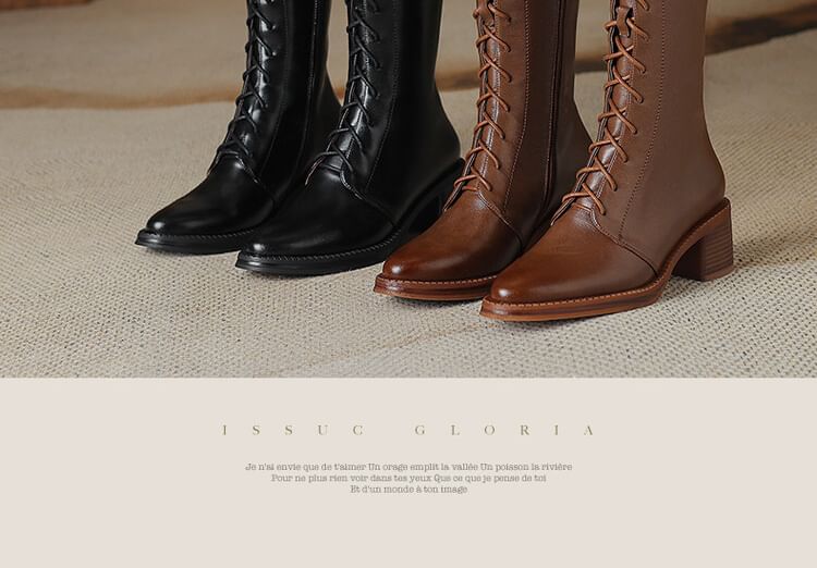 Pointed Toe Lace Up Knee High Boots SpreePicky