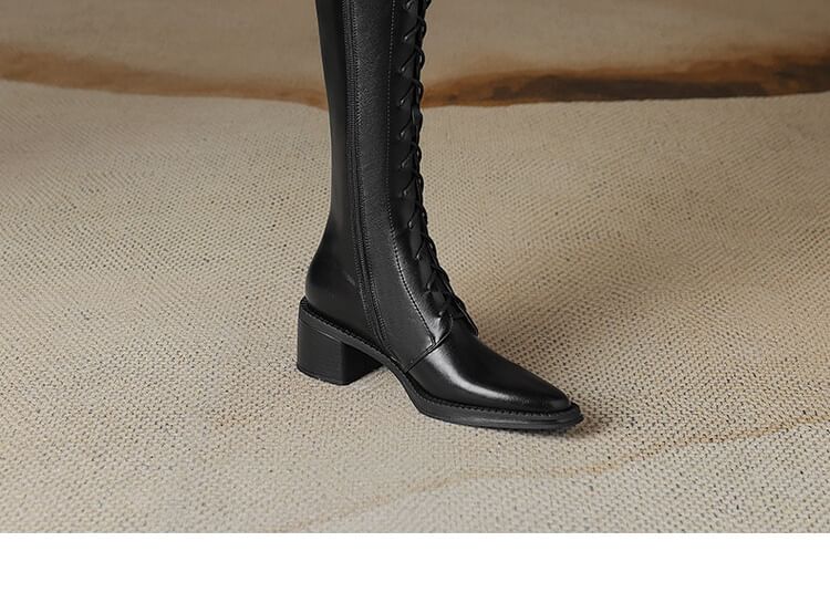 Pointed Toe Lace Up Knee High Boots SpreePicky