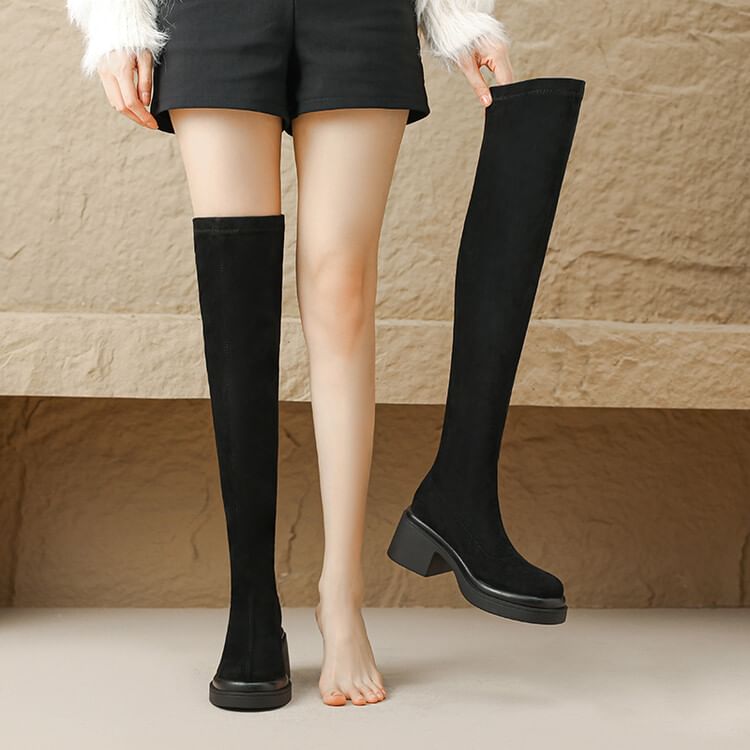 Platform Faux Suede Over The Knee Boots SpreePicky