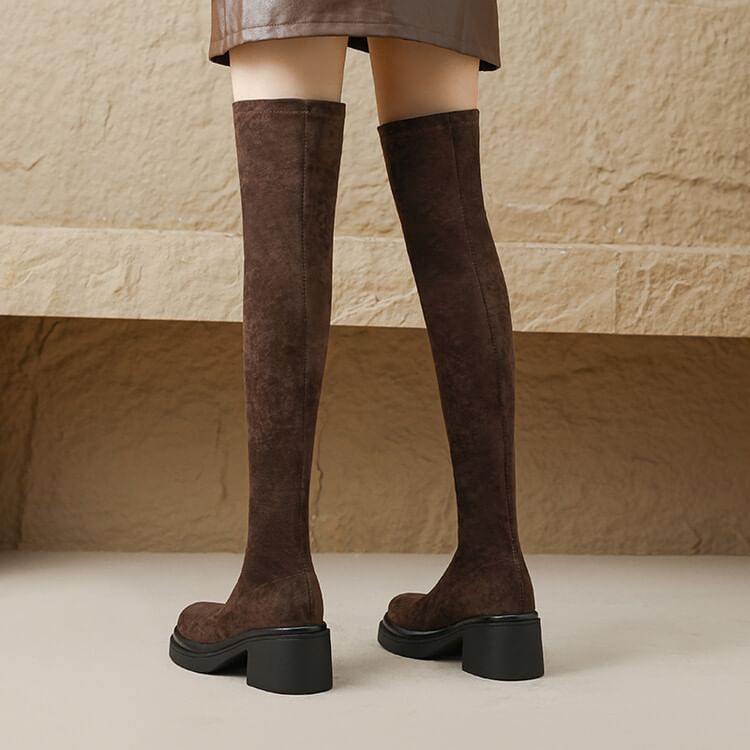 Platform Faux Suede Over The Knee Boots SpreePicky