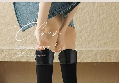 Square Toe Platform Panel Faux Suede Knee High Boots SpreePicky