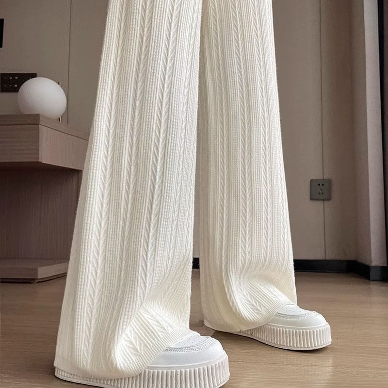 High Rise Plain Knit Wide Leg Pants SpreePicky