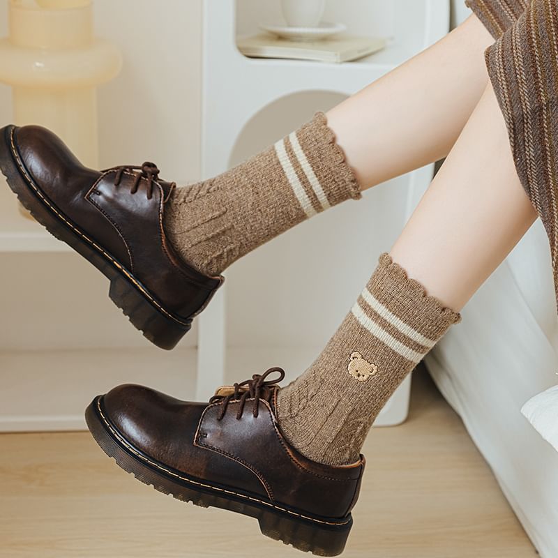 Bear Embroidered Striped Socks SpreePicky