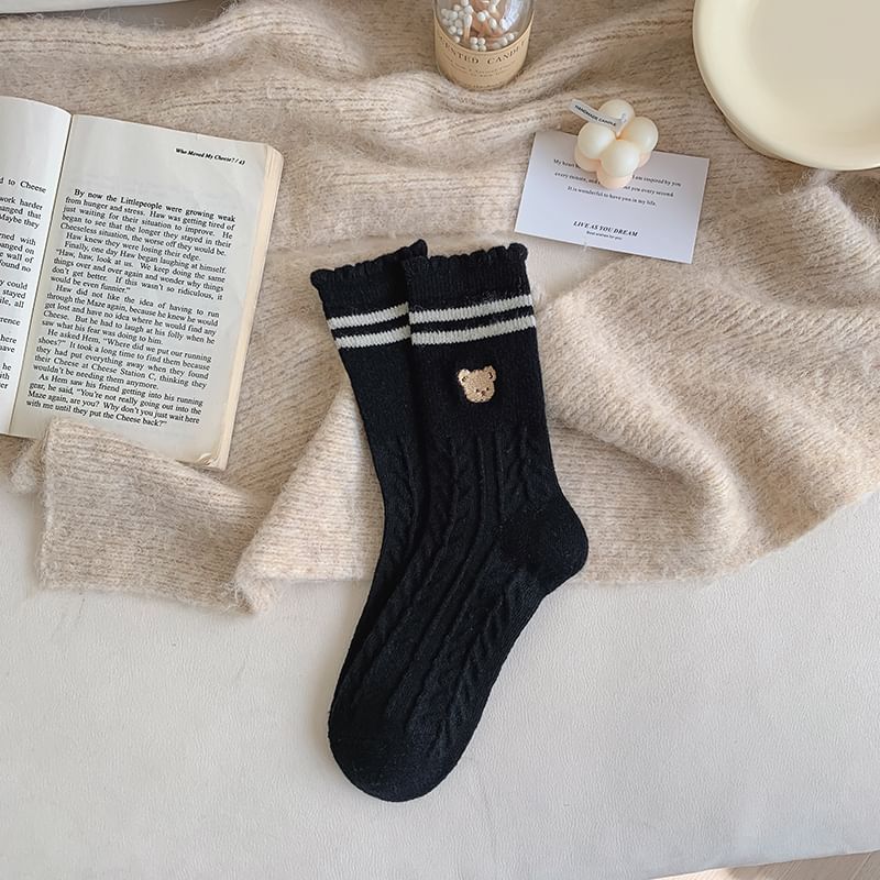 Bear Embroidered Striped Socks SpreePicky