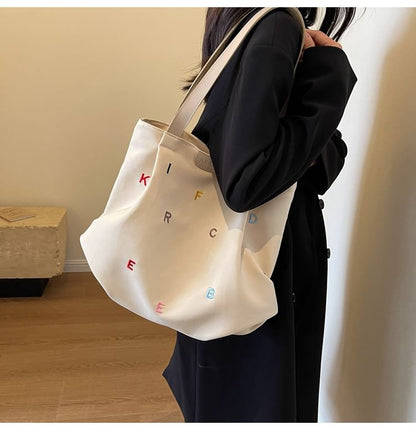 Letter Embroidered Tote Bag SpreePicky