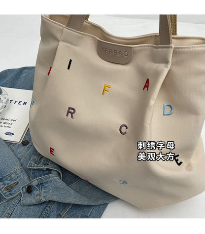 Letter Embroidered Tote Bag SpreePicky