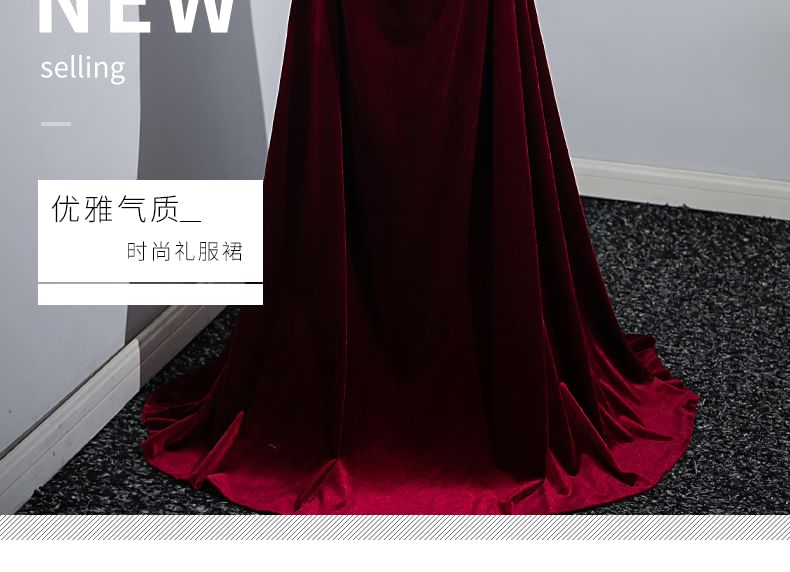 Off Shoulder Velvet A-Line Evening Gown SpreePicky