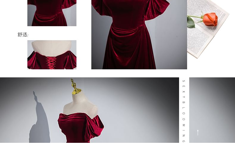 Off Shoulder Velvet A-Line Evening Gown SpreePicky