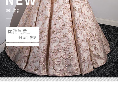 Short-Sleeve Off Shoulder Print Evening Ball Gown SpreePicky