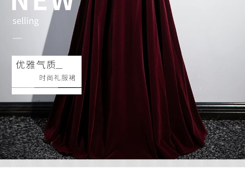 Halter Neck Velvet A-Line Evening Gown SpreePicky