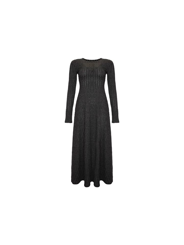 Long-Sleeve Henley Ribbed Midi A-Line Knit Dress SpreePicky