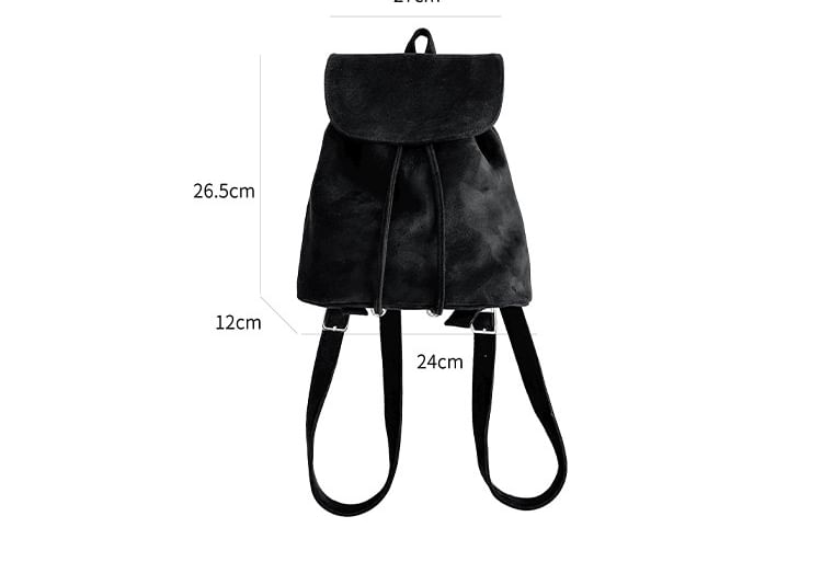 Faux Suede Drawstring Flap Backpack SpreePicky