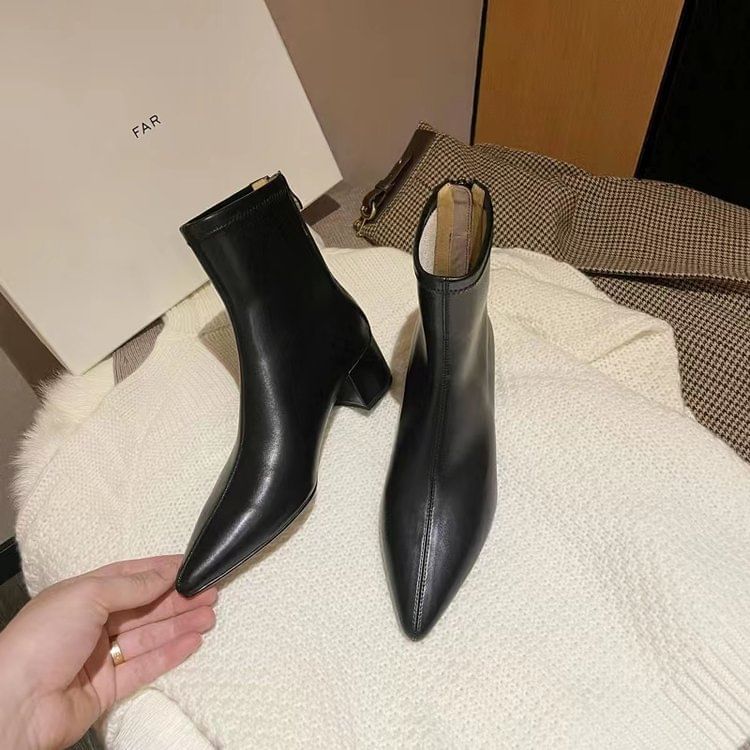 Pointy Chunky Heel Short Boots SpreePicky