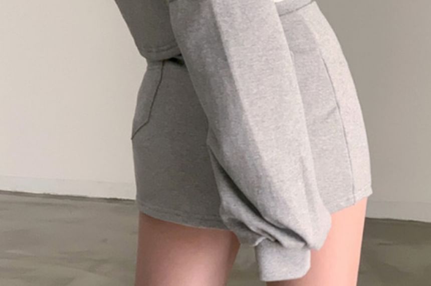 Set: Plain Zip Hoodie + Drawstring Waist Mini Pencil Skirt SpreePicky