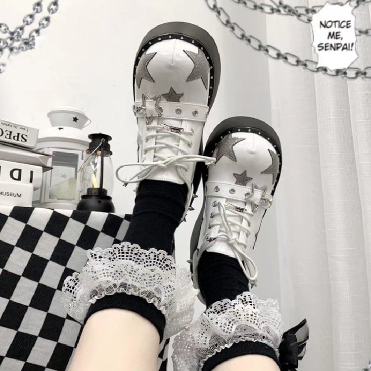 Platform Star Applique Buckled Lace Up Shoes mySite