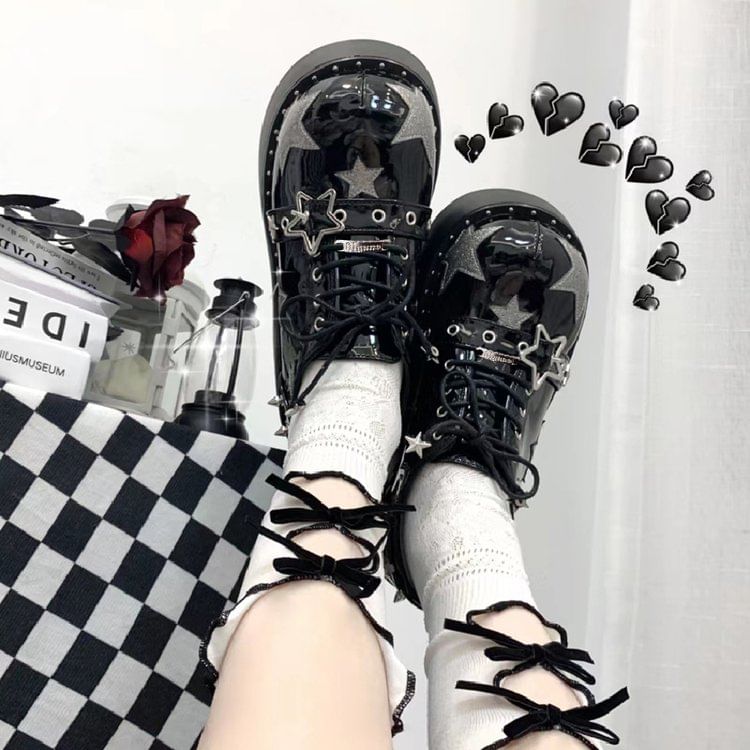 Platform Star Applique Buckled Lace Up Shoes mySite