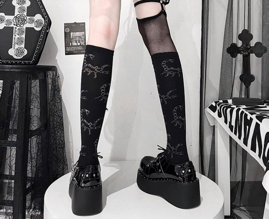 Platform Studded Buckled Cross Lace Up Shoes mySite